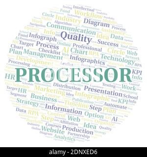 Processor typography word cloud create with text only. Stock Photo