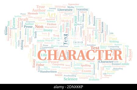 Character typography word cloud create with text only Stock Photo