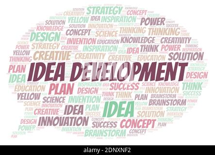 Idea Development typography word cloud create with text only. Stock Photo