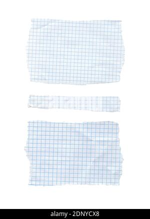 Math torn checked paper sheets isolated on white background Stock Photo