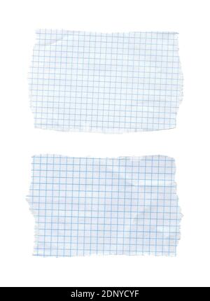 Math torn checked paper sheets isolated on white background Stock Photo