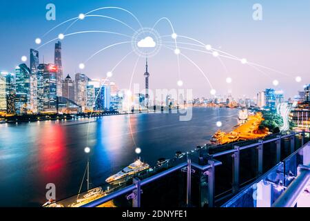 Shanghai Modern City Wireless Network and Cloud Computing Concept Image.  Shanghai Modern City Wireless Network and Cloud Computing Concept Image. Stock Photo