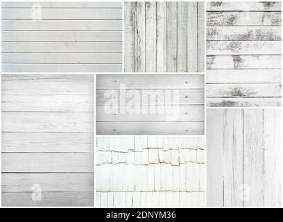 Set of different white painted wooden texture boards Stock Photo