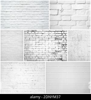 White old brick wall collage for texture or background Stock Photo