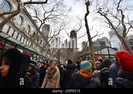 Manhattan, New York City, United States - December 10, 2019. Crowd of people at Bryant Park Winter Village during the holidays in New York City Stock Photo