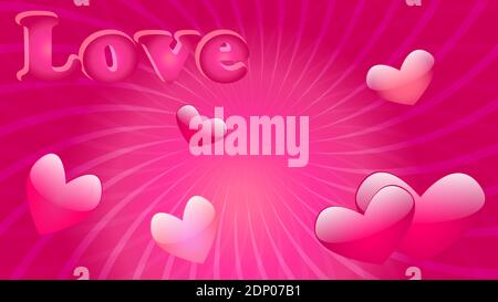 Abstract pink romantic background with hearts and typography in resolution 16:9 Stock Vector