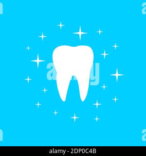 White tooth with shining effect stars icon isolated on blue background Stock Vector