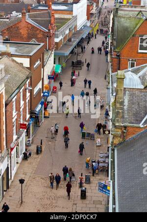 View looking down on Burlington Street a pedestrianised shopping street in Chesterfield town centre in Derbyshire England UK Stock Photo