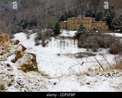 Winter view with snow of Willersley Castle in Cromford Derbyshire Peak District England UK built for Sir Richard Arkwright in the late 18th century. Stock Photo