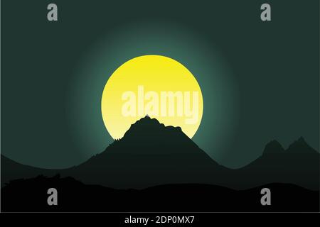 Full Moon over mountains. Night landscape. Vector illustration. stock illustration Stock Vector