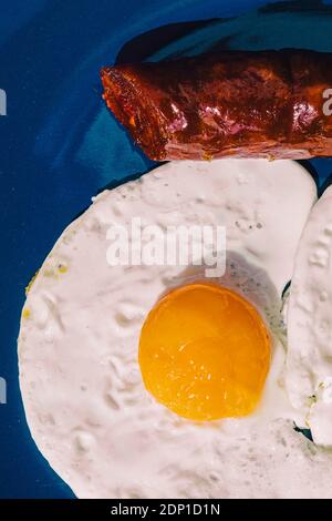 Fried egg with chorizo Stock Photo