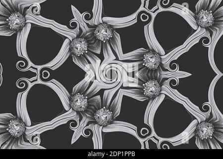 Black and white Kaleidoscope texture fractal background Stock Photo