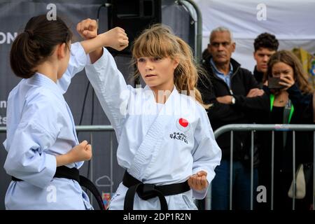 A martial arts demonstration at Japan Matsuri Festival on Trafalgar Square, London, UK Stock Photo