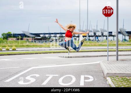 Dancer in urban area. Udine, Italy. Stock Photo