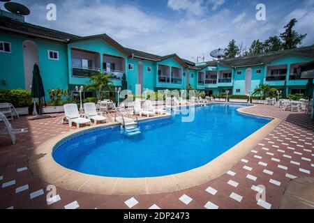 MAKENI, SIERRA LEONE - JUNE 07, 2013: Wusum Hotel in the largest city in the Northern Province of Sierra Leone, capital of Bombali District, fifth lar Stock Photo