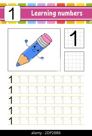 Trace and write. Handwriting practice. Learning numbers for kids. Education developing worksheet. Activity page. Game for toddlers and preschoolers. I Stock Vector