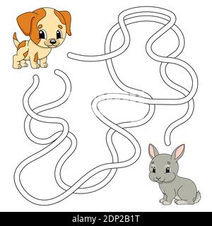 Funny maze. Game for kids. Puzzle for children. Cartoon style. Labyrinth conundrum. Color vector illustration. Find the right path. The development of Stock Vector