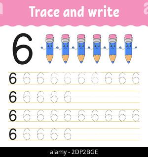 Trace and write. Handwriting practice. Learning numbers for kids. Education developing worksheet. Activity page. Game for toddlers and preschoolers. I Stock Vector