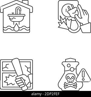 Preventing house hazards linear icons set Stock Vector