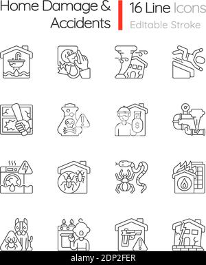 Home damage linear icons set Stock Vector