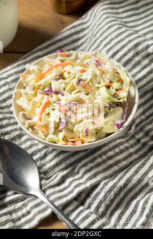 Homemade Creamy Cabbage Coleslaw with Mayo and Carrots Stock Photo