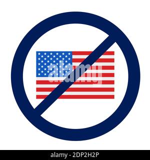 Flag of USA and United States of America is crossed out - fall, collapse and disinetgration of country. State is forbidden and banned. Vector illustra Stock Photo