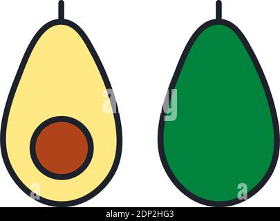 Avocado icon. Avocado fruit whole and half. Linear color icon, contour, shape, outline. Thin line. Modern minimalistic design. Vector illustrations of Stock Vector