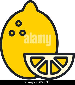 Lemon icon. Linear color icon, contour, shape, outline. Thin line. Modern minimalistic design. Vector illustrations of fruits. Stock Vector
