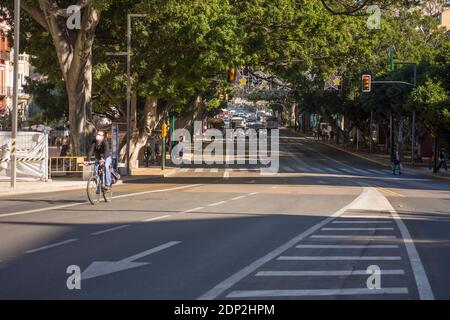 Malaga city, after construction works, Alameda Pricipal, recently pedestrianised. Andalusia, Spain Stock Photo