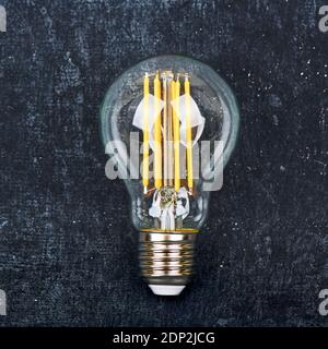 LED lamp bulb, transparent, close-up on dark background Stock Photo