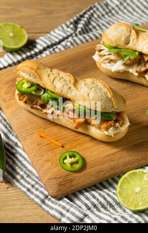Homemade Vietnamese Banh Mi Sandwich with Pork and Veggies Stock Photo