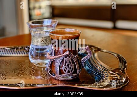 Light Brown Turkish Coffee Cups W/Water Glass Set