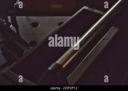 Metal workshop open box. High angle view. Stock Photo