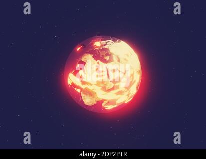 hot alien planet with volcanic activity, 3d render Stock Photo