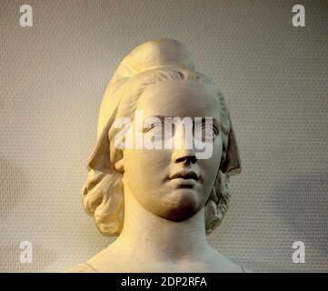 A view of a bust of Marianne in Paris, France, April 4, 2015. Marianne is a national symbol of the French Republic, an allegory of liberty and reason, and a portrayal of the Goddess of Liberty. Marianne is displayed in many places in France and holds a place of honour in town halls and law courts. She symbolizes the 'Triumph of the Republic'. Photo by Alain Apaydin/ABACAPRESS.COM Stock Photo