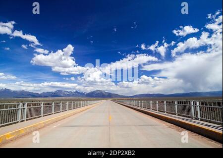 Steel bridge over the Rio Grande River near Taos, New Mexico, USA Stock Photo