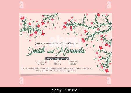 Floral wedding invitation card. Wedding invitation card with flowers. Stock Vector