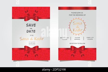 Red wedding invitation modern design. Wedding invitation flyer modern design. Stock Vector