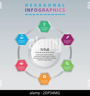 Modern circular hexagon Infographic. Infographic presentation with modern hexagon circle design. Stock Vector