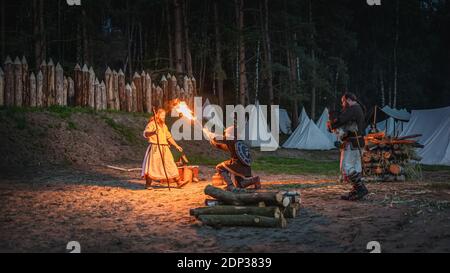 Cedynia, Poland, June 2019 Pagan reenactment of Kupala Night, called in Poland Noc Kupaly, Slavic holiday celebrated on the shortest night of the year Stock Photo