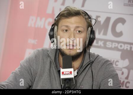 Exclusive - Amaury Leveaux at the 'Moscato Show' sport talk show on RMC Radio, interviewed by Vincent Moscato, in Paris, France, on April 21, 2015. Photo by Jerome Domine/ABACAPRESS.COM Stock Photo