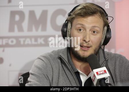 Exclusive - Amaury Leveaux at the 'Moscato Show' sport talk show on RMC Radio, interviewed by Vincent Moscato, in Paris, France, on April 21, 2015. Photo by Jerome Domine/ABACAPRESS.COM Stock Photo