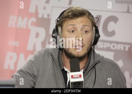 Exclusive - Amaury Leveaux at the 'Moscato Show' sport talk show on RMC Radio, interviewed by Vincent Moscato, in Paris, France, on April 21, 2015. Photo by Jerome Domine/ABACAPRESS.COM Stock Photo