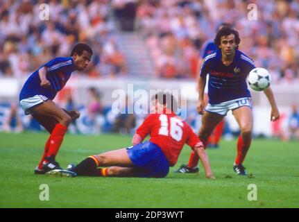 France's Jean Tigana and Michel Platini during the Final of the