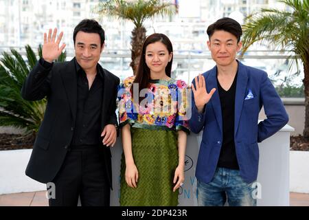 Bae Sung-woo, Ko Ah-seong and Hong Won-Chan posing at the photocall for the film O Piseu as part of the 68th Cannes Film Festival in Cannes, France on May 19, 2015. Photo by Nicolas Briquet/ABACAPRESS.COM Stock Photo