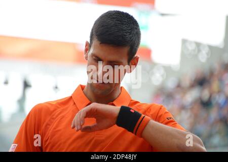 Serbia's Novak Djokovic during the First round of the 2015 French Tennis Open in Stadium Roland-Garros, Paris, France on May 26th, 2015. Photo by Henri Szwarc/ABACAPRESS.COMd Stock Photo