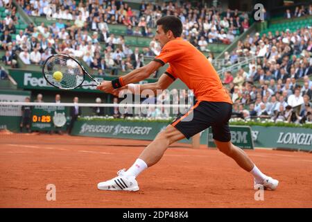 Serbia's Novak Djokovic during the First round of the 2015 French Tennis Open in Stadium Roland-Garros, Paris, France on May 26th, 2015. Photo by Henri Szwarc/ABACAPRESS.COMd Stock Photo