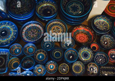 High Angle View of Moorish Ceramic Bowls in Market Stock Photo