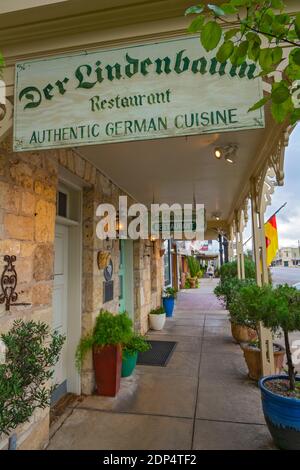 Texas, Gillespie County, Fredericksburg, Main Street, Der Lindenbaum, german restaurant Stock Photo