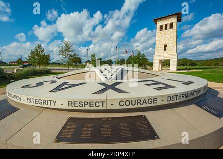 Texas, Gillespie County, Fredericksburg, Texas Rangers Heritage Center, Ranger Ring of Honor, Campanile Bell Tower Stock Photo